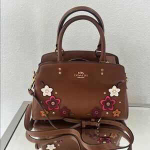 Coach Brown and Pink Floral Embellished Crossbody